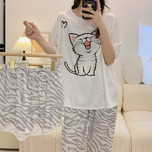 睡衣女夏套装短袖猫