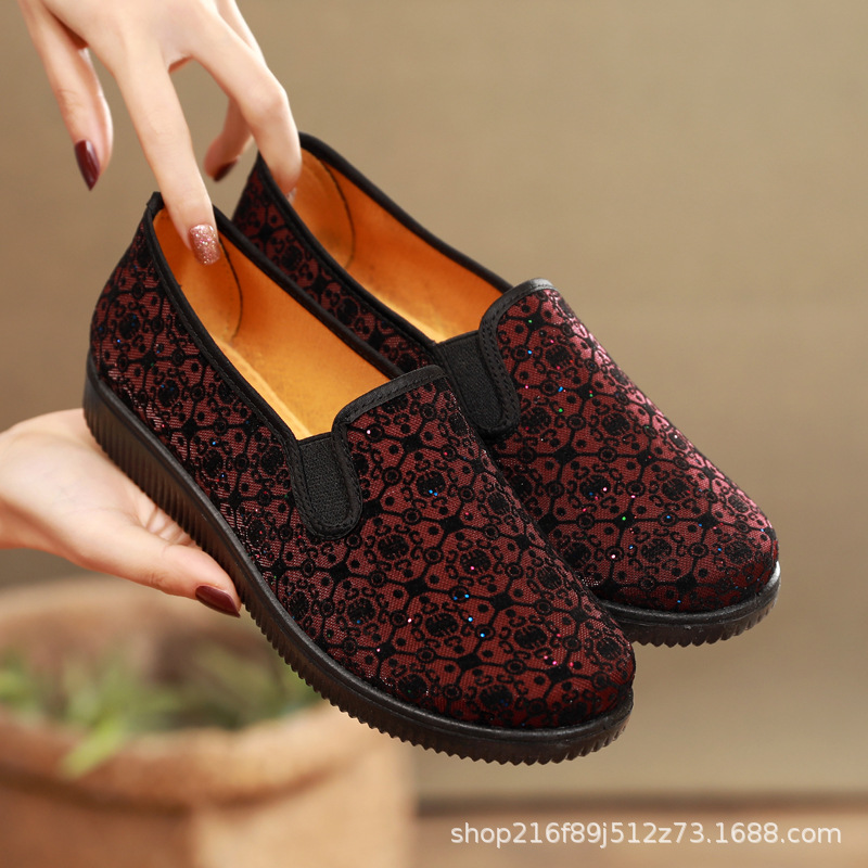 New Old Beijing Cloth Shoes Sports and Leisure Flat Shoes Slip-on Mom Shoes Middle-Aged and Elderly Elastic Mouth Pumps