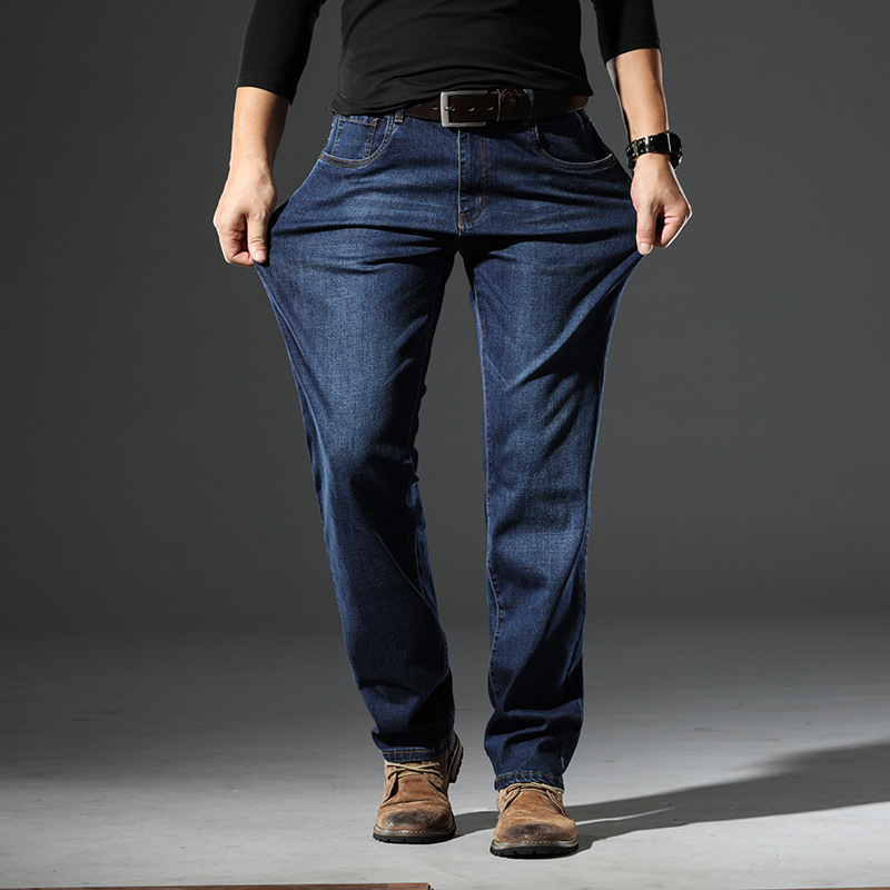 春秋季宽松直筒牛仔裤男大码弹力胖子高腰商务休闲加肥加大码男装