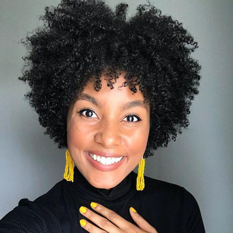 女士假发 非洲卷合成假发 欧美女士短卷发黑色化纤款 wig-阿里巴巴