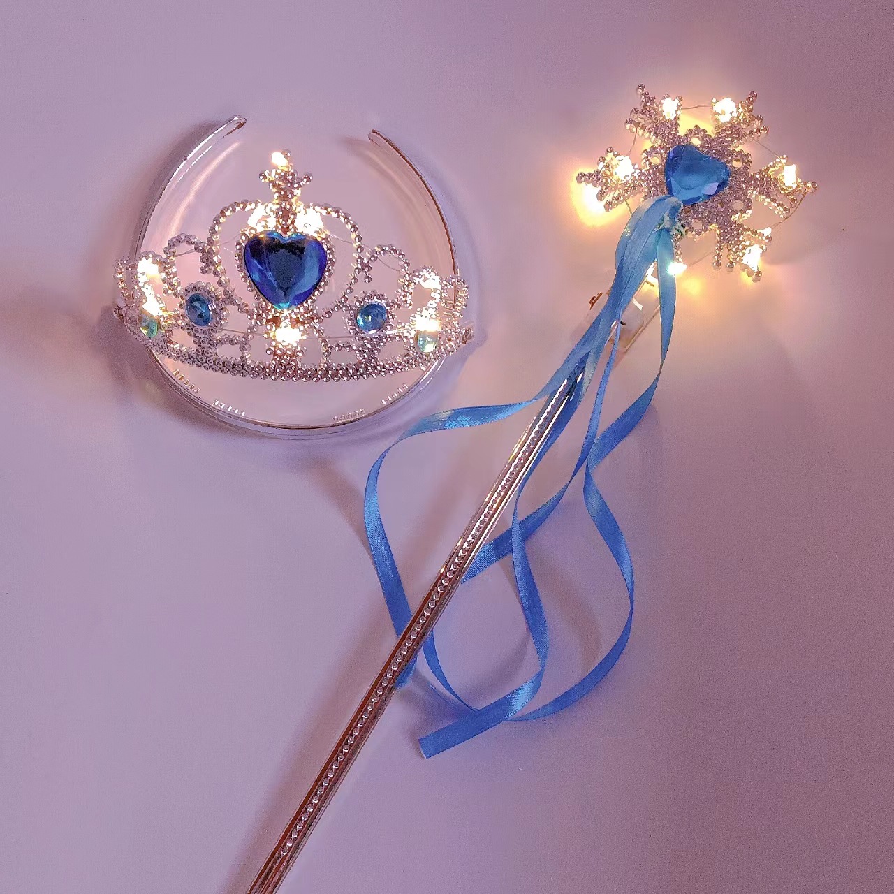 Children's Luminous Princess Crown Snowflake Stick Frozen Crown Magic Stick Two-Piece Set Elsa Crown Stick