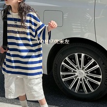 韩国童装女童2024夏装套装洋气夏季T恤女孩中大童条纹棉两件套