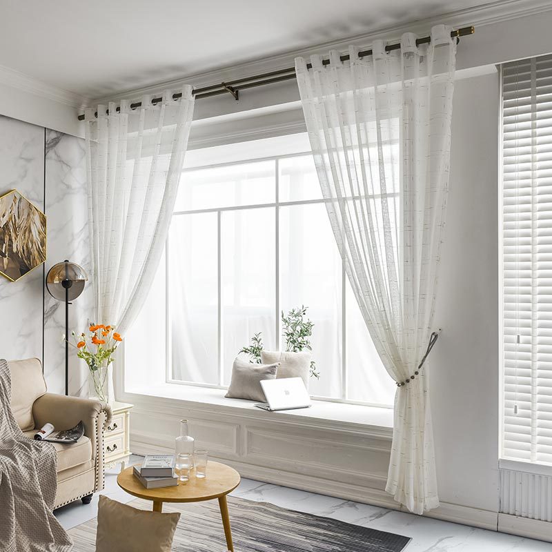 遮阳台纱帘窗纱金银十字麻亚麻纱客厅卧室飘窗成品纱帘窗帘白纱
