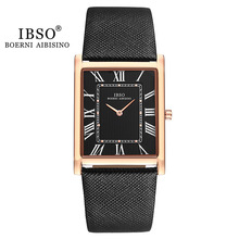 IBSO品牌轻奢方形学生石英男士手表日本机芯真皮手表速卖通畅销款