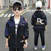 2021 Spring and autumn season Children's clothing new pattern Boy leisure time DC letter printing Mosaic coat Large children Windbreaker