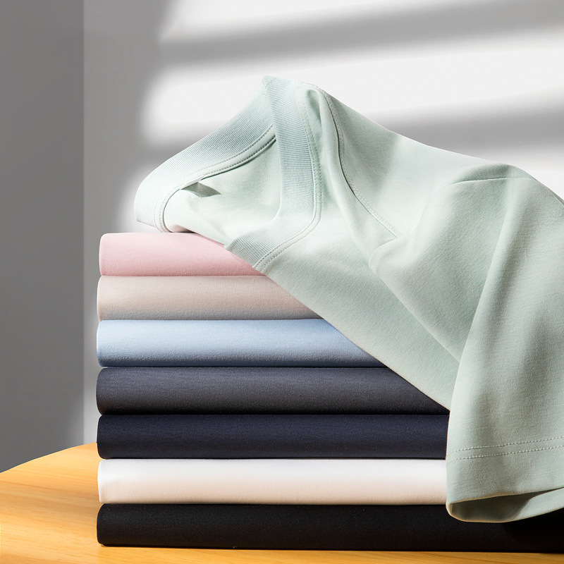 液氨水柔棉短袖圆领t恤男2024夏季新款60支新疆长绒棉纯色冰丝t恤