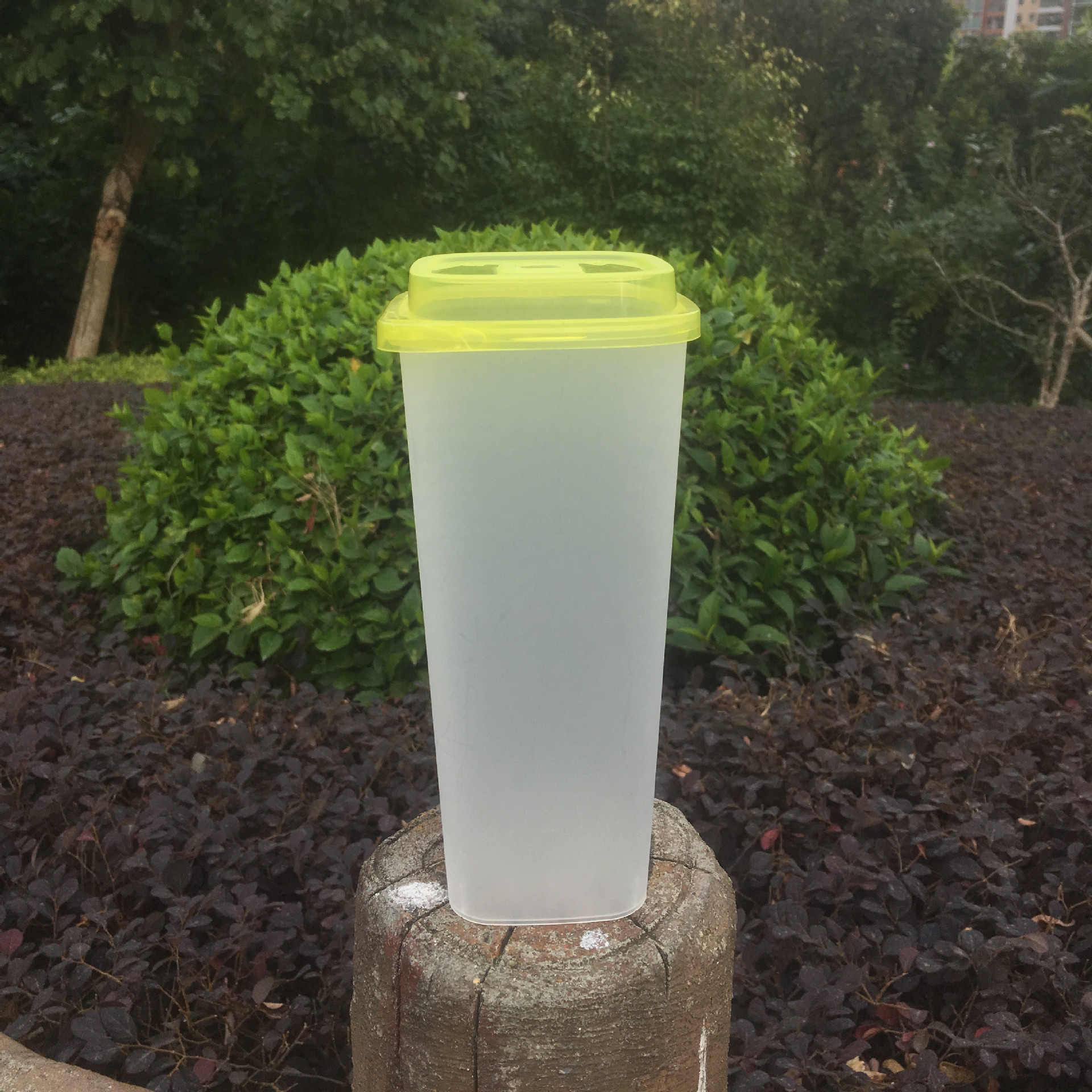 一次性加厚pp注塑高透磨砂四方杯960带盖叉水果茶奶茶杯定制logo