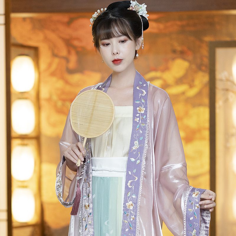原创汉服女装宋制刺绣对襟褙子宋抹吊带印花齐腰百迭裙中国风古装