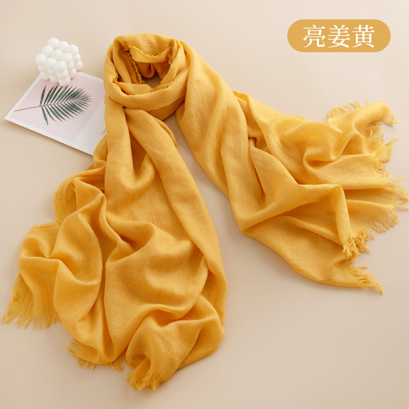 Cross-Border Spring and Summer Cotton and Linen Scarf Scarf Women's Shawl High-Grade Sense Solid-Colored Sun Protection Long Scarf Scarf Scarf Scarf Wholesale