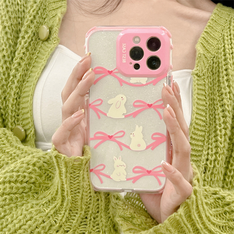 蝴蝶结兔子适用iphone14闪粉12promax手机壳苹果13可爱11新款硅胶