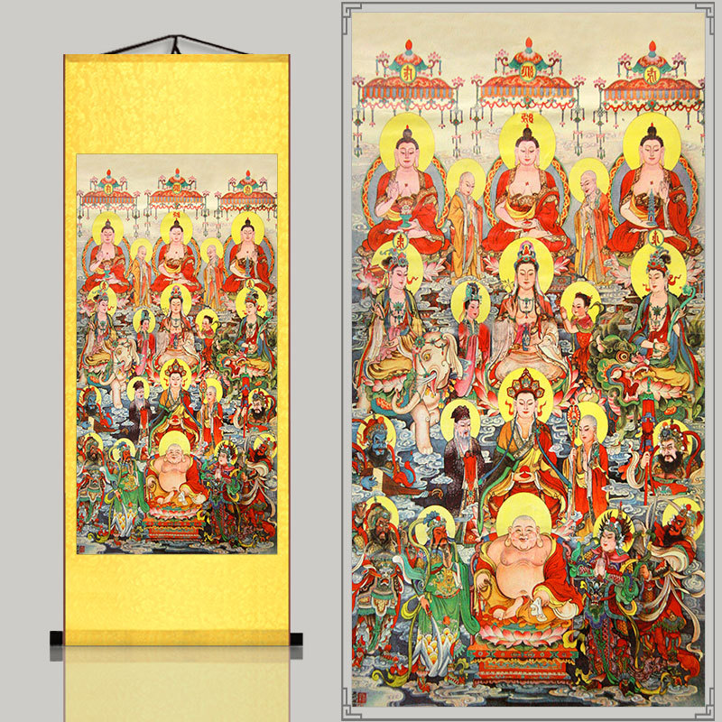 新品全佛图佛祖 结缘佛像字画 丝绸卷轴挂画 满堂佛装饰画已装裱