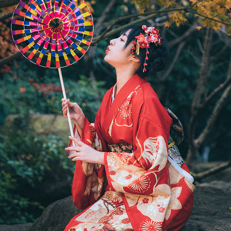 和服改良女日式风正装传统女装拍照浴衣日本神明少女山茶花