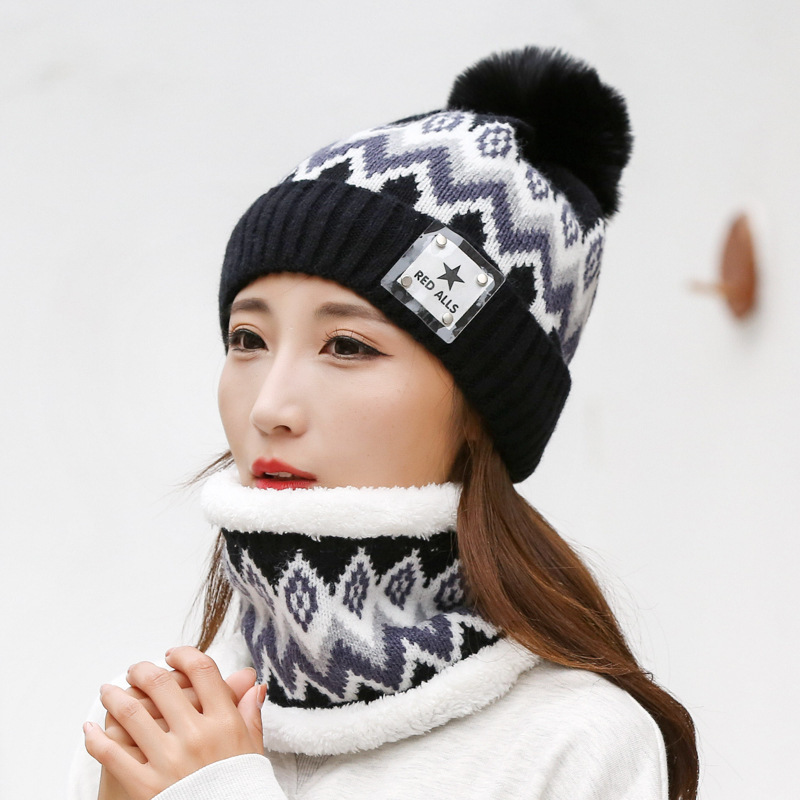 Women's Hat Winter Fleece-Lined Thickened Woolen Cap Windproof Warm Ear Protection Autumn and Winter Korean Style Versatile Knitted Cycling Cap