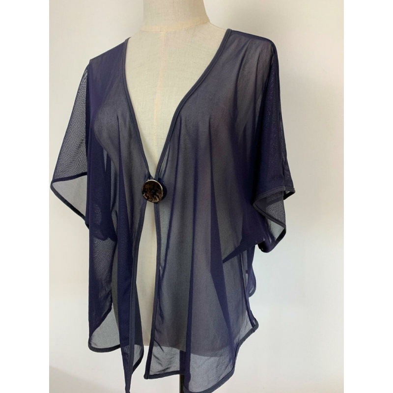 轻薄透气夏季女士雪纺衫海军蓝小披肩斗篷薄披风