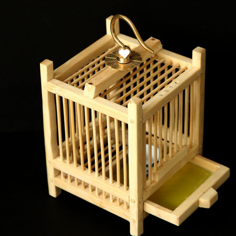 蝈蝈笼笼子竹制方形叫罐手提雕刻鸟笼小号组装抛光四角厂家速卖通