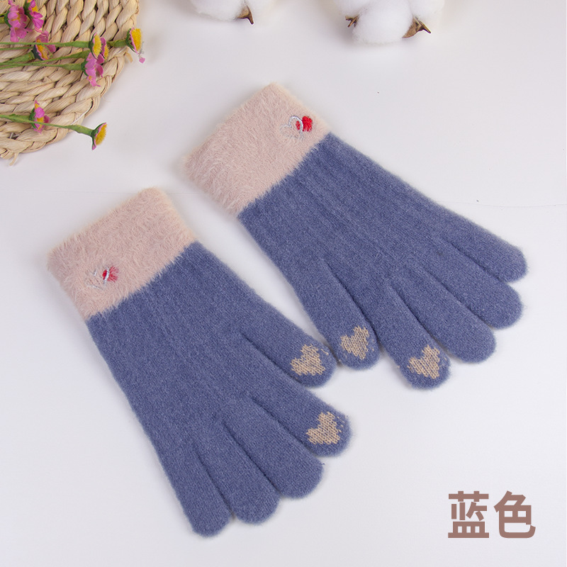 Women's Gloves Winter Finger Knitted Touch Screen Thickened Fleece-lined Warm Cycling Cycling Korean Style Student Gloves Wholesale