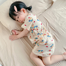 女童睡裙夏季薄款透气呼吸儿童连体睡衣棉宝宝睡袍防踢护肚