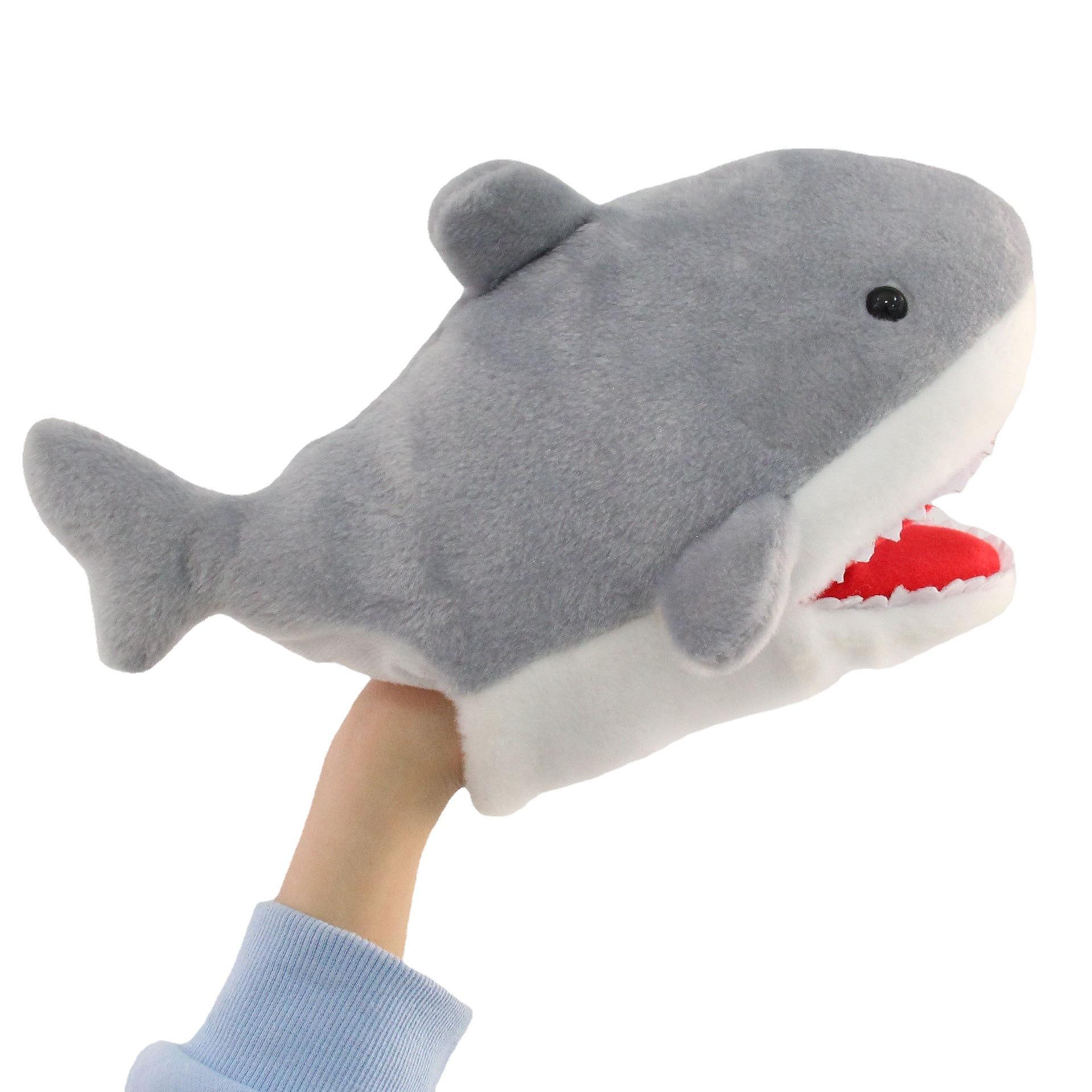 可爱鲨鱼手偶幼童毛绒玩具地摊批发定制亚马逊早教孩童安抚工具