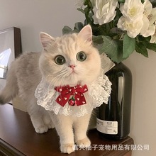 薄荷同款可爱蝴蝶结仙女猫咪口水巾公主风蕾丝项圈铃铛项链围兜