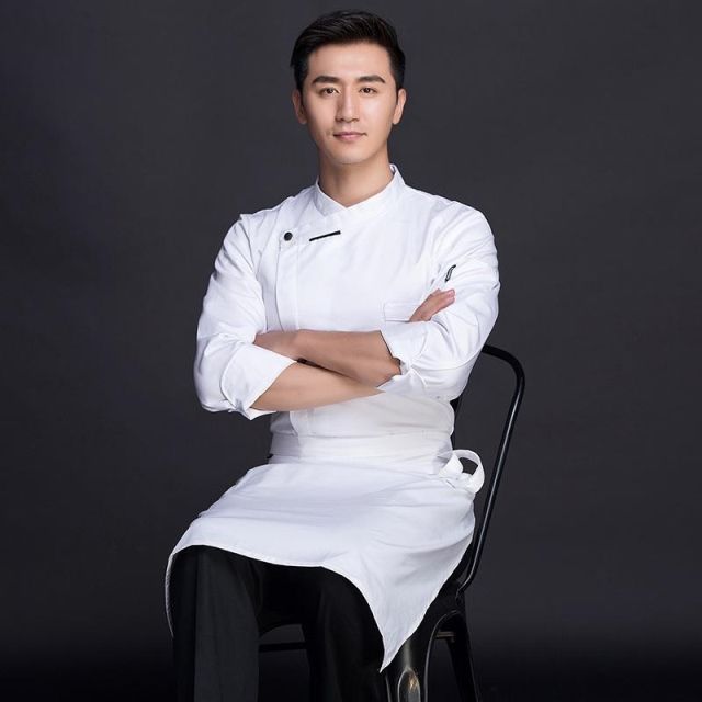 厨师工作服男七分袖酒店后厨简约厨师服长袖单扣厨衣
