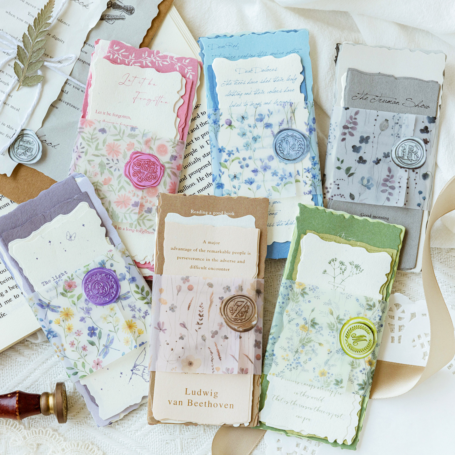 陌墨素材纸 一纸诗语系列 手帐diy装饰拼贴打底素材复古留言6款