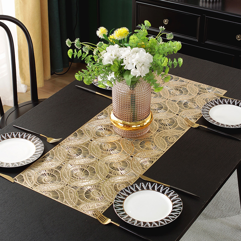 Dining Mat Amazon Hot Selling PVC Bronzing Table Runner American Light Luxury Household Decorative Pad Dining Table Scarf Exclusive for Cross-Border