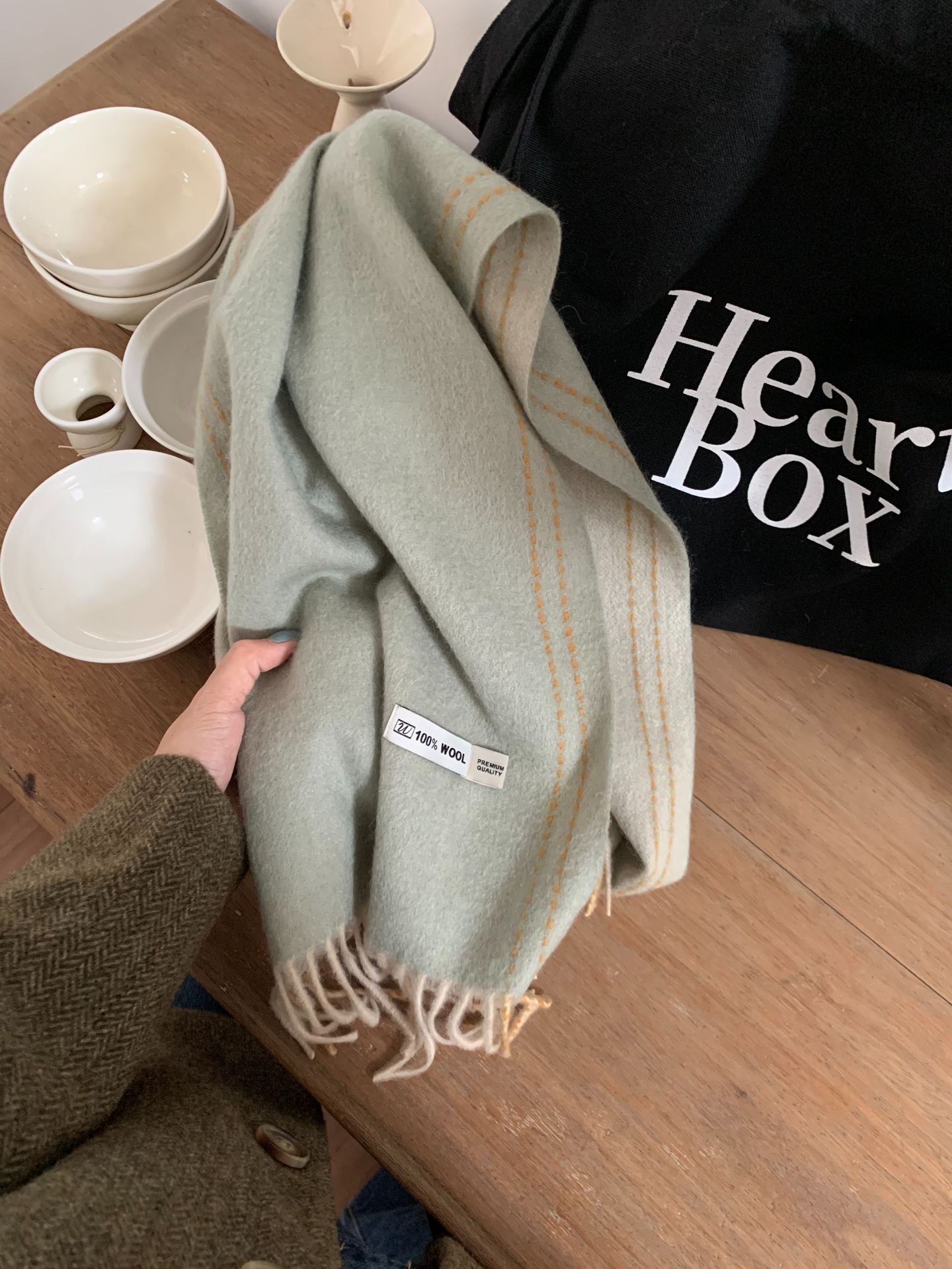 Heavy Treasure 100% Australian Wool Solid Color Simple Double-Sided Scarf Women's Winter All-Matching Warm Narrow Couple Scarf