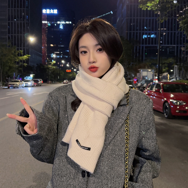 Korean Style Knitted Wine Red Scarf Simple Pure Color All-Matching Scarf Couple Autumn and Winter Artistic Warm Artificial Cashmere Scarf