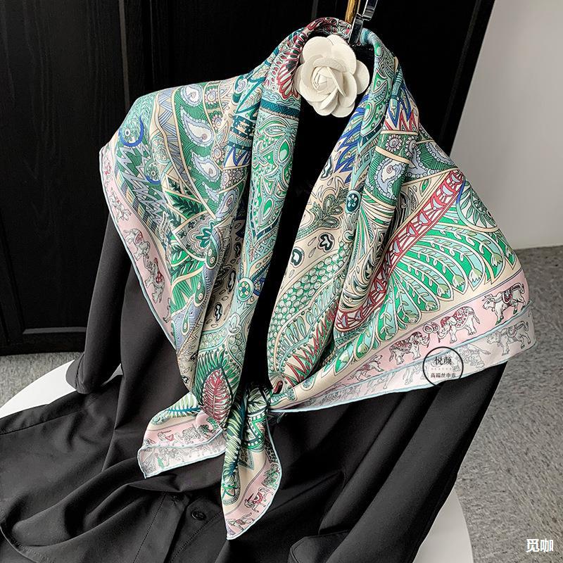 h6dq君妃花园真丝斜纹x90丝巾女大方巾秋冬款洋气时尚百搭桑蚕丝