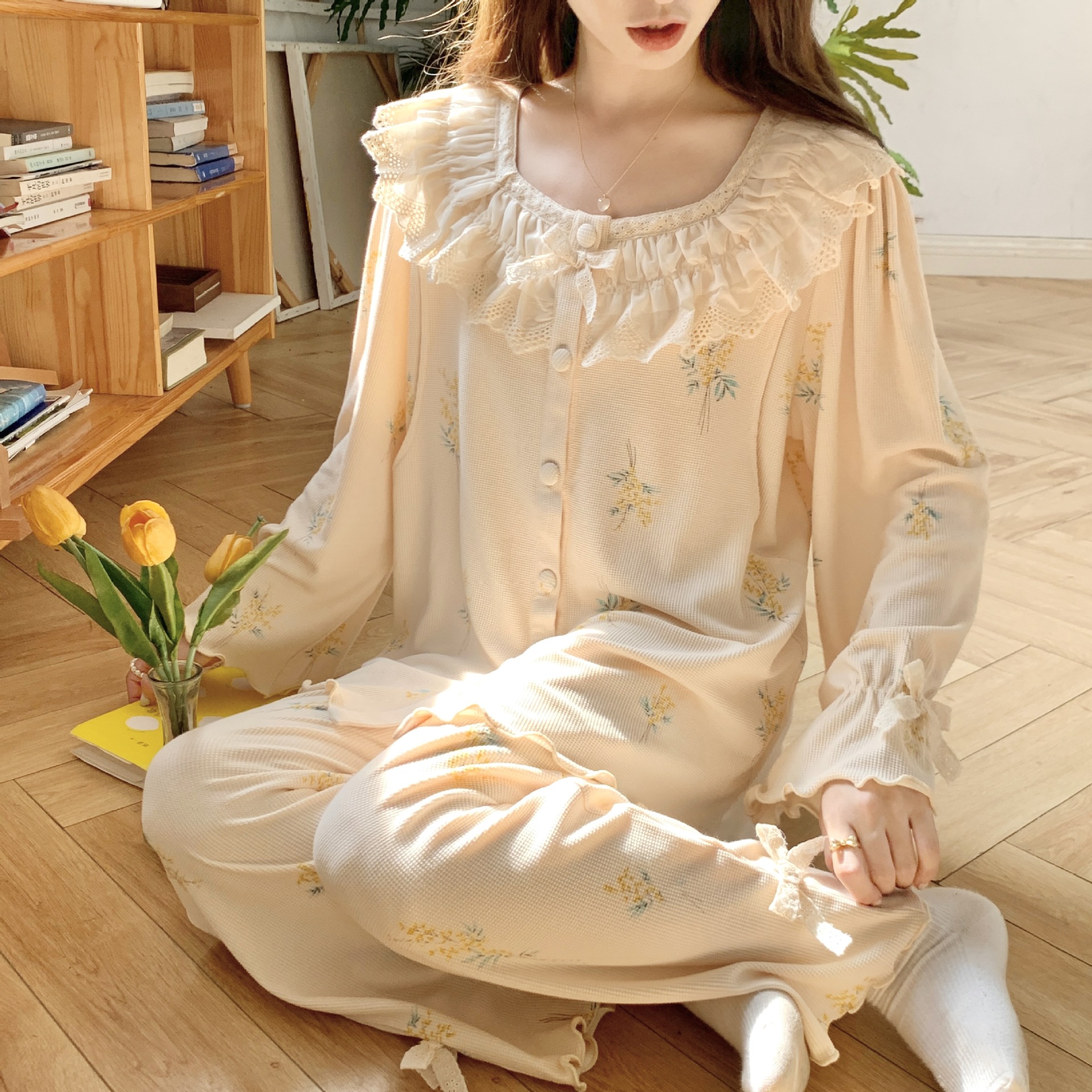 [spot 88007] class a pure cotton confinement clothing nursing pajamas spring and autumn long-sleeved home wear for women suitable for daily wear suit