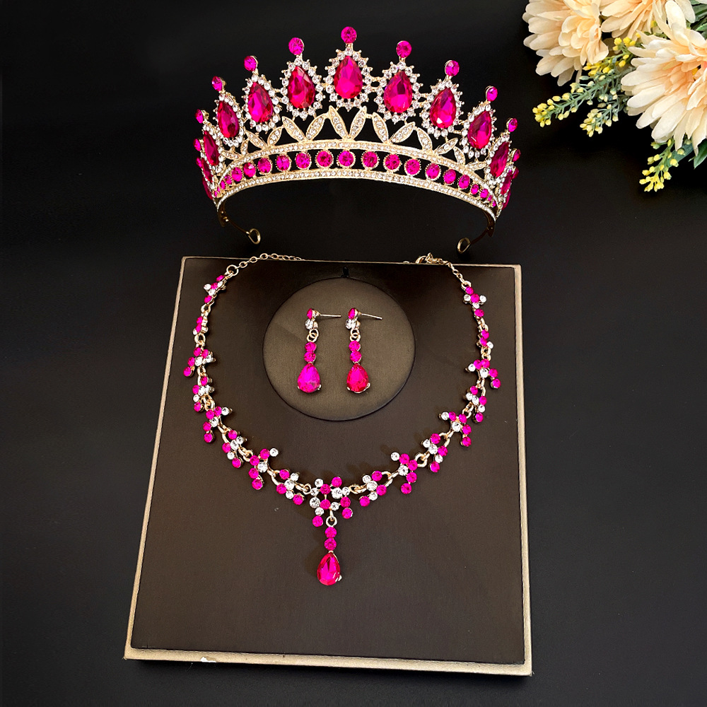 New Bridal Crown Three-Piece Suit Wedding Crown Headdress Necklace Earrings Korean Style Super Fairy Wedding Dress Formal Dress Accessories