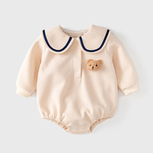 ins婴儿连体衣春新款0-2岁韩版小熊男女宝宝衣服长袖海军领包屁衣