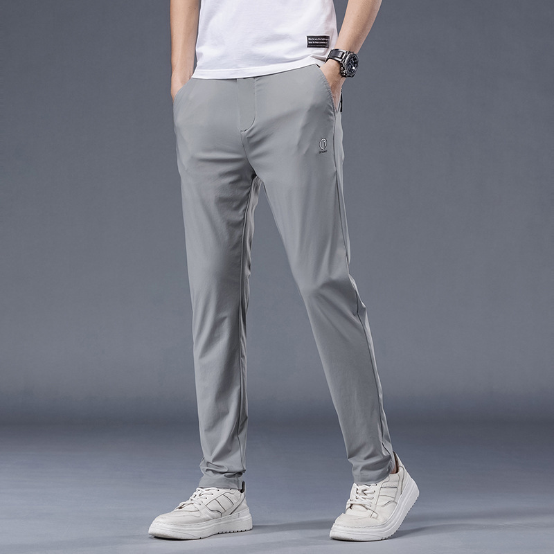卡宾同款牛奶冰丝长裤子男夏季薄款时尚纯色直筒免烫抗皱弹力男裤