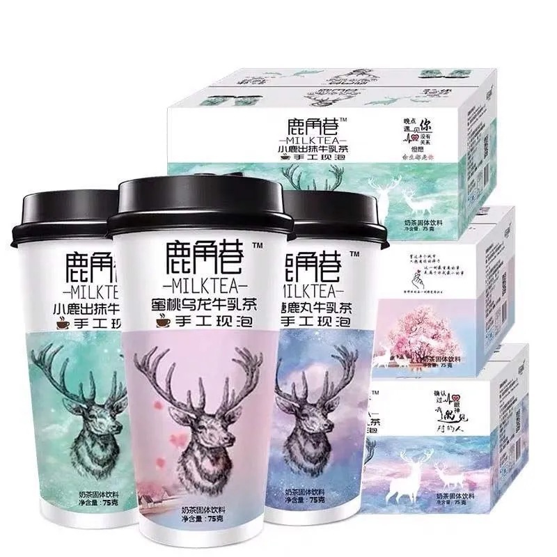 网红鹿角巷手摇速溶奶茶学生休闲茶粉蜜桃味超市同款30杯整箱批发