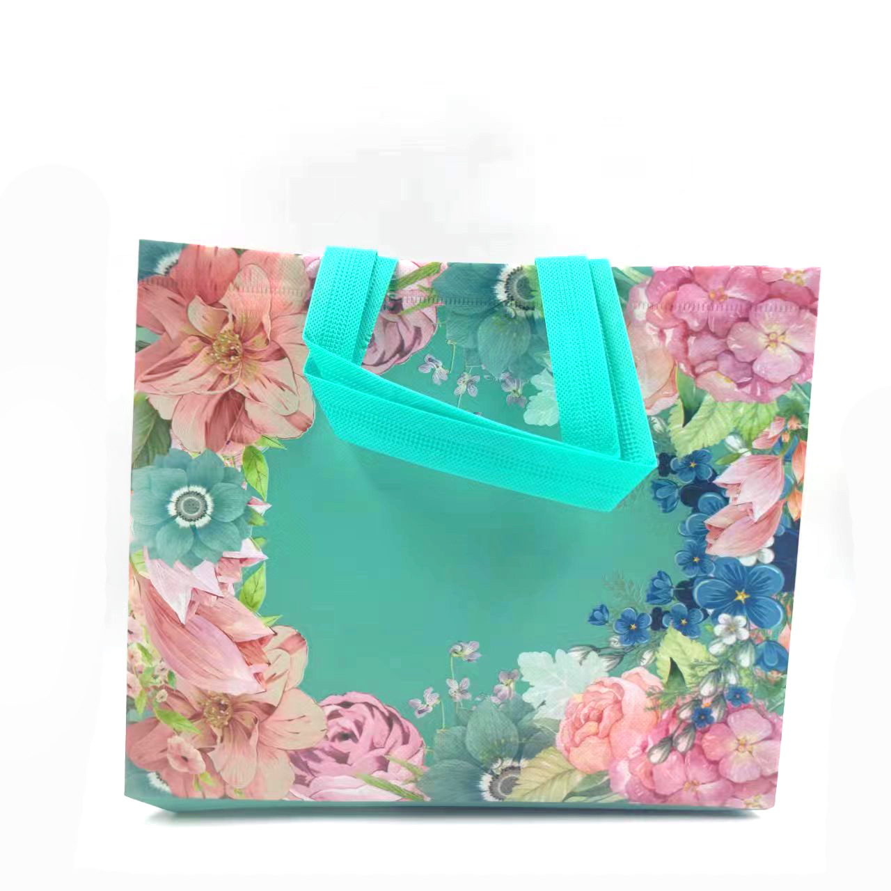 Green Flowers Film Non-Woven Fabric Clothing Store Bag Collect Clothes Handbag Shopping Gift Bag Packing Bag