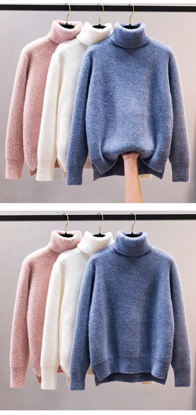 韩国代购秋冬高领水貂绒毛衣女宽松慵懒风加厚针织打底衫外穿内搭