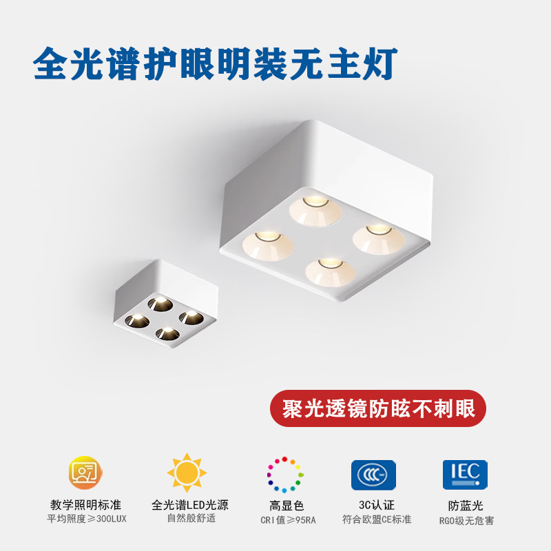 Led Square Surface Mounted Spotlight Cob Ceiling High Power Grille Lamp Commercial Store Single Reservoir Double Reservoirs Bean Gall Lamp Downlight