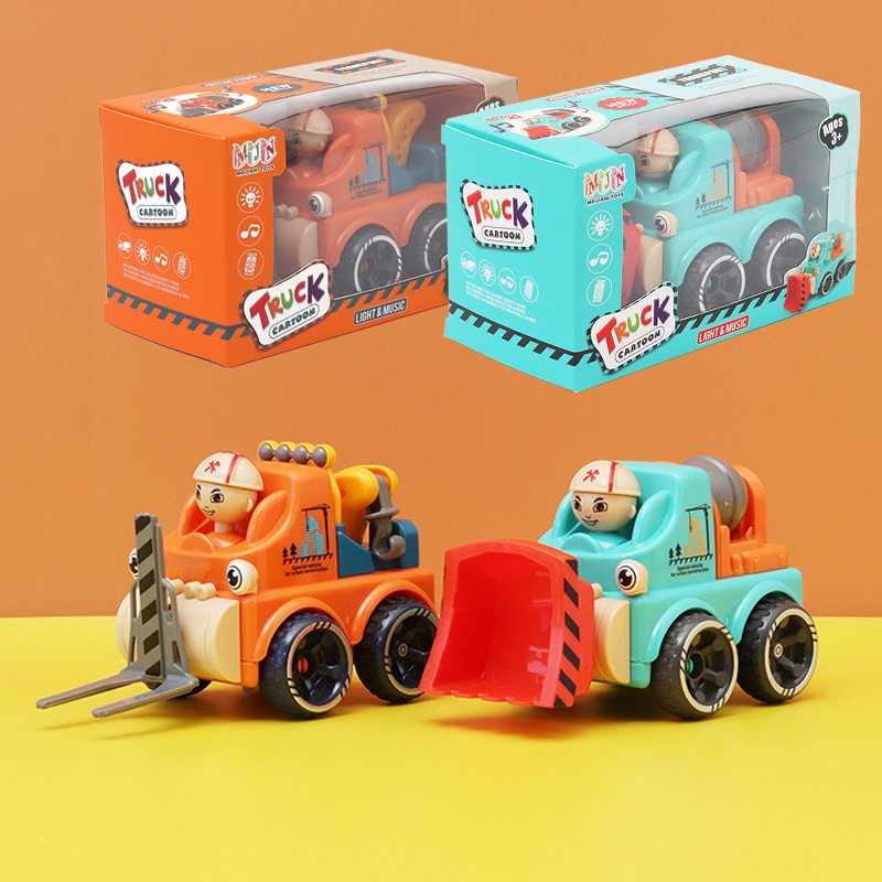 儿童mini版灯光音乐工程车玩具学生可爱配色工程车男女孩互动玩具