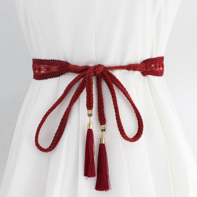 腰链一生平安大红腰带棉线编织柔软弹性加长宝宝绑被带本命年结婚