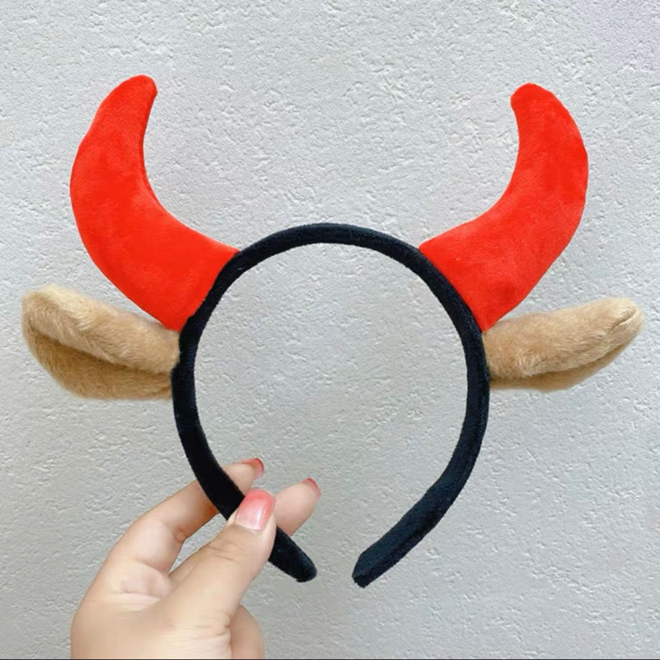 耳朵牛角发箍牛气冲天新年发卡跨年儿童头发饰本命年节日演出道具