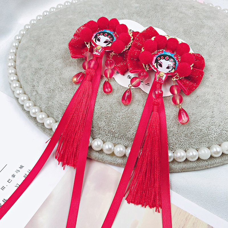 Handmade DIY Homemade Ancient Opera Hua Dan a Pair of Hairclips Children's New Year Headdress Barrettes Seasoning Bag Free Tutorial Cg121