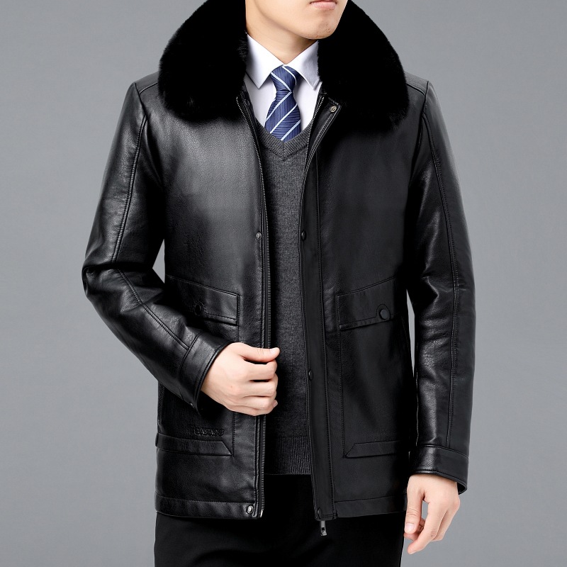 品牌真皮皮衣男中老年加棉加厚海宁绵羊皮夹克外套冬季爸爸装