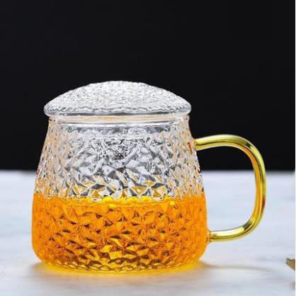 hammered high borosilicate glass tea cup with lid household juice milk water cup glass color handle tea cup