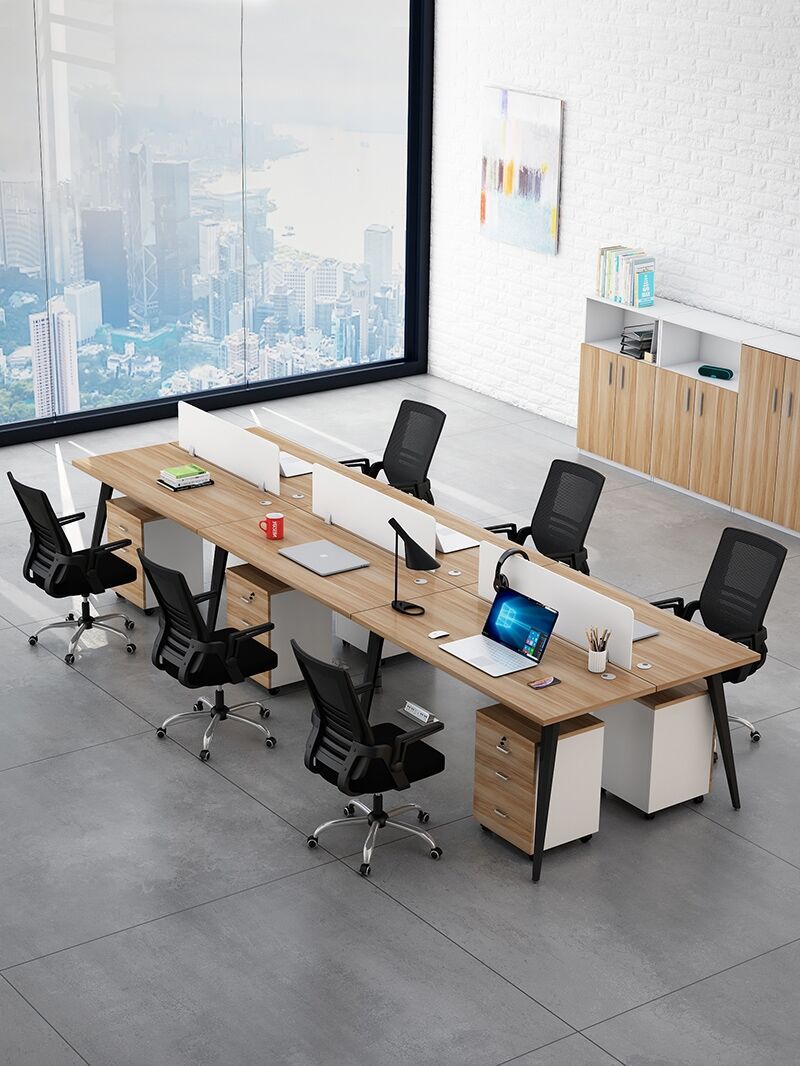 职员办公桌椅组合4人位简约现代屏风办公桌6/8人钢架电脑桌员工位-阿