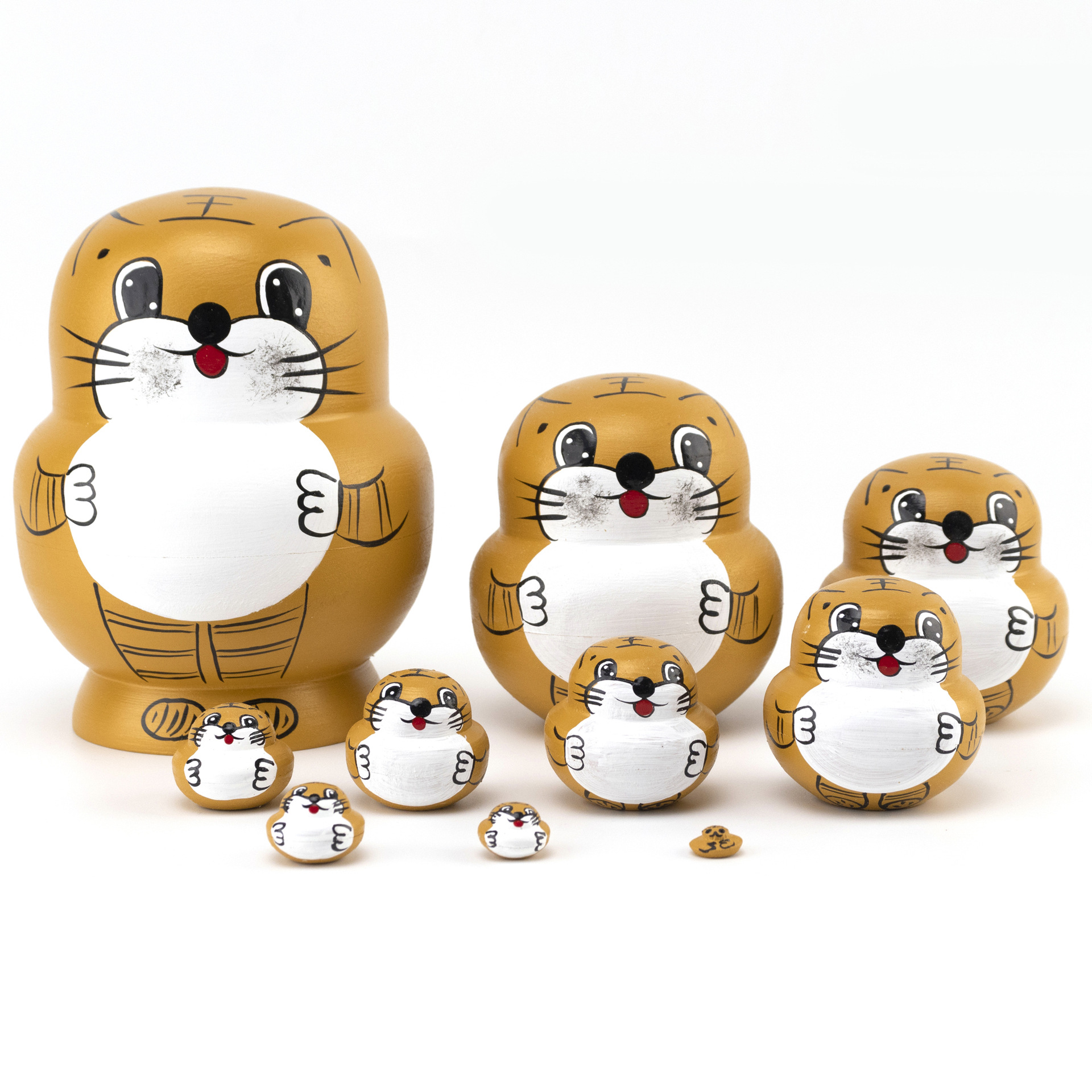 俄罗斯套娃 10层老虎哈尔滨旅游纪念品风干椴木创意摆件节日礼物