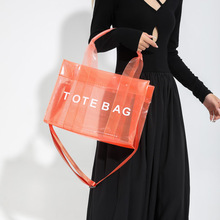 新款大容量透明PVC果冻包包女韩版质感字母通勤休闲单肩托特包