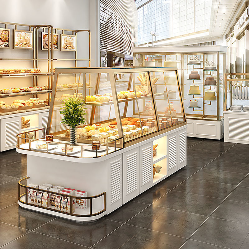 蛋糕店展示柜铁艺烤漆中岛柜实木货架成列柜边柜面包柜面包展示柜