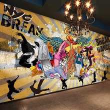 个性涂鸦嘻哈音乐舞蹈室墙贴健身房墙纸街舞工作室主题壁纸工业风
