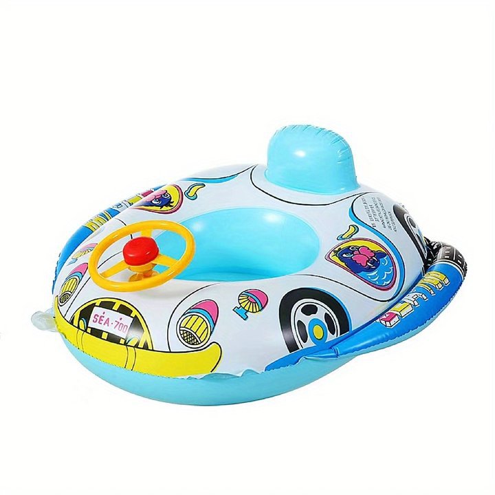 Cross-Border Hot Selling Swimming Ring 1-3 Years Old Cartoon Cute Inflatable Swimming Pool Swim Ring Car Boat Swim Ring with Horn Steering Wheel