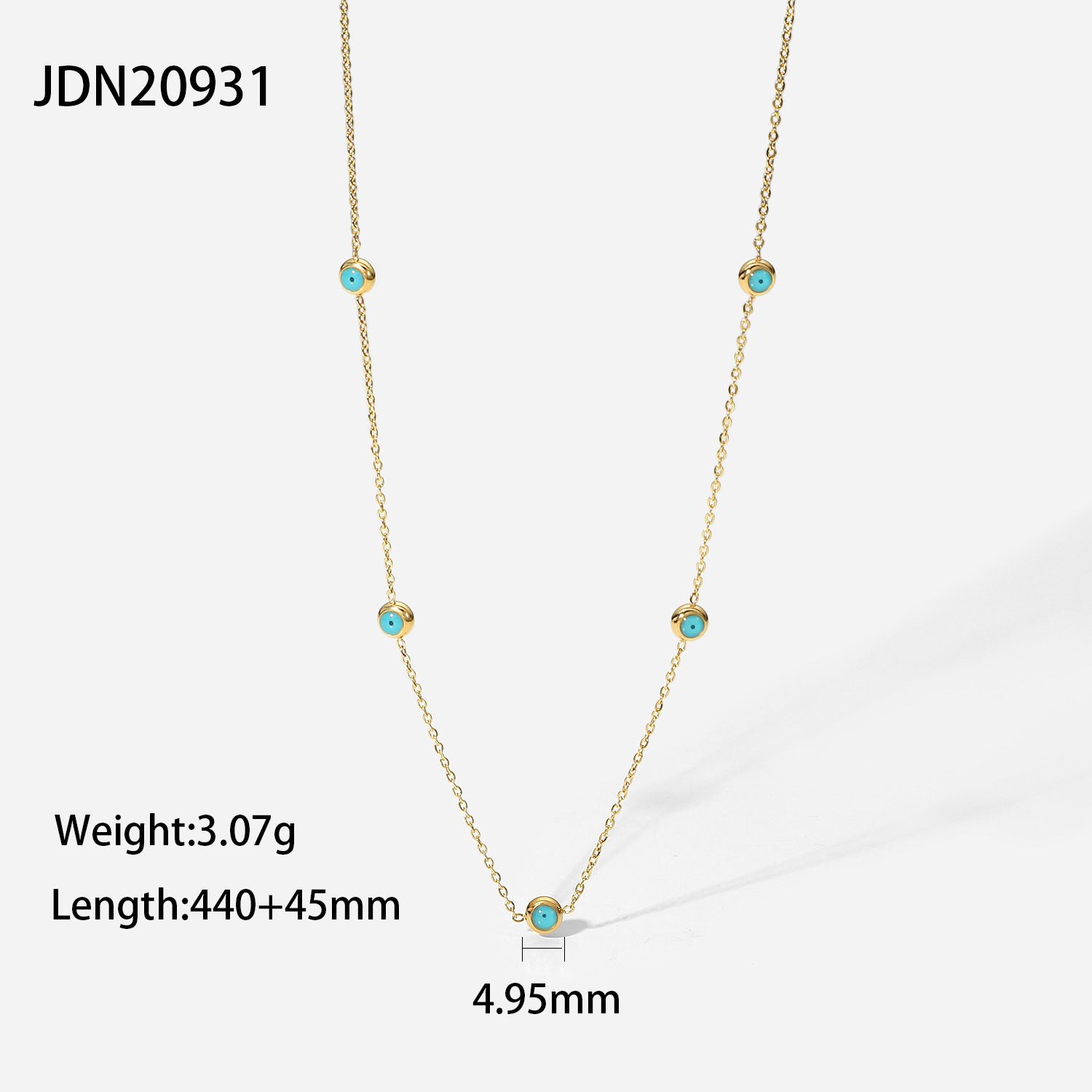 European and American New Arrival Hot Sale 18K Gold-Plated Stainless Steel Necklace Inlaid Turquoise round Beads Necklace Ins Internet Celebrity Jewelry Women's